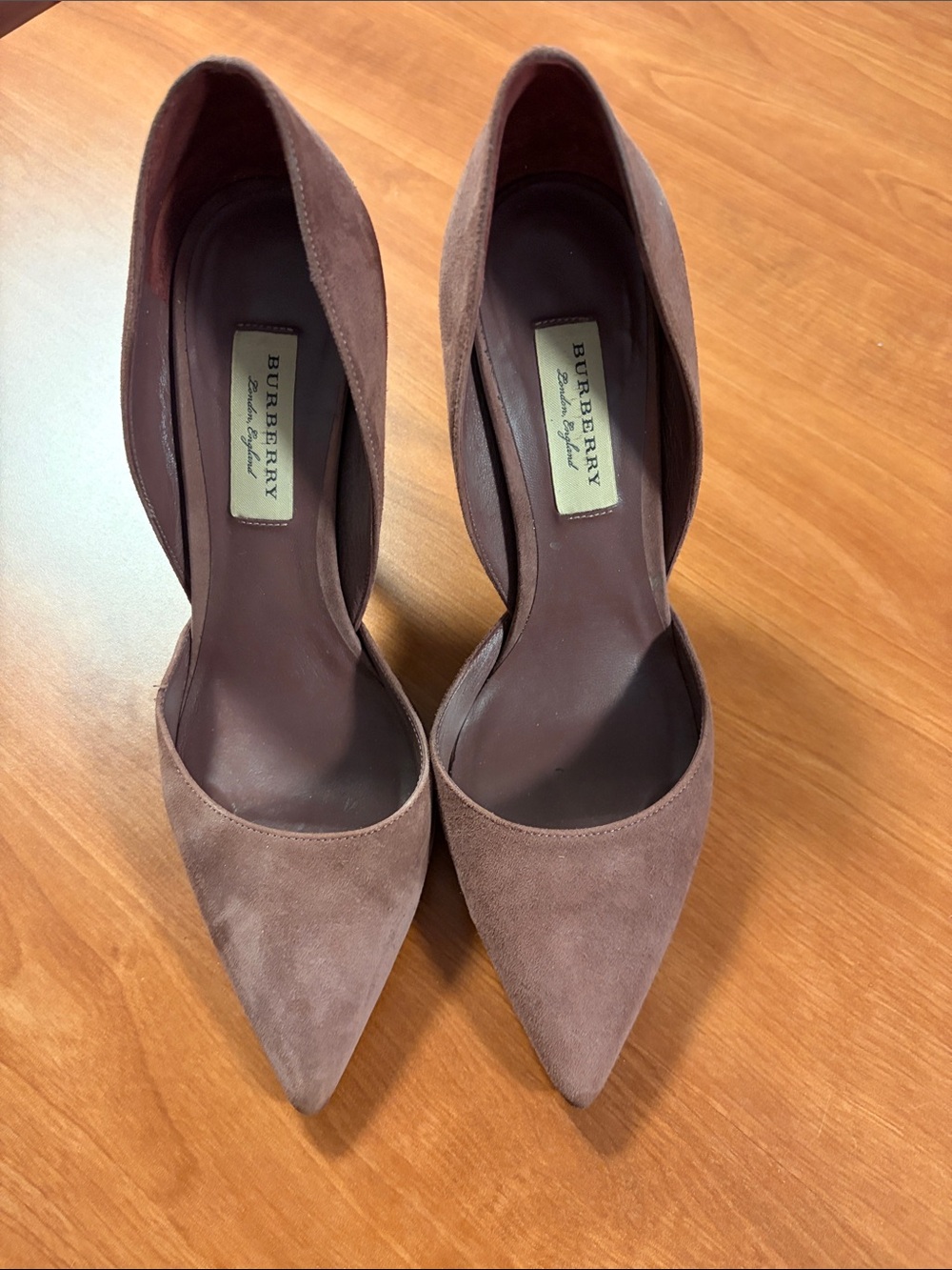 Burberry Mauve Brown Suede Pointed-Toe Pumps